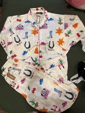 Nasty Gal Satin Cowboy Western Pajama Pants Set NWT